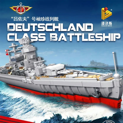 Panlos MOC Building Block Set: WW2 German Battleship Warship Kids, Model 637002