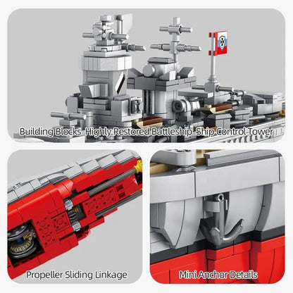 Panlos MOC Building Block Set: WW2 German Battleship Warship Kids, Model 637002