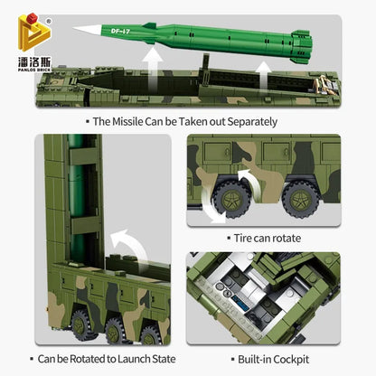 Panlos MOC Building Block Set: WW2 DF17 Medium Range Ballistic Missile, Model 639007