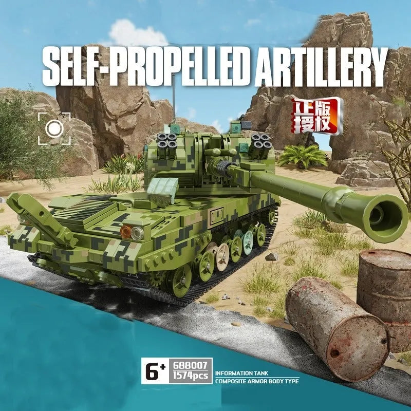 Panlos MOC Building Block Set: WW2 Military 155 Self-Propelled Artillery, Model 688007