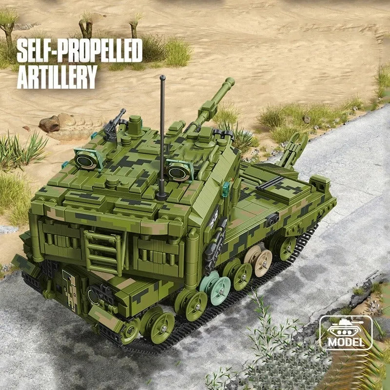 Panlos MOC Building Block Set: WW2 Military 155 Self-Propelled Artillery, Model 688007