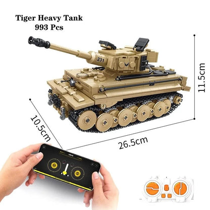 Panlos MOC Building Block Set: WW2 Motorized RC Tiger 1 Heavy Main Battle Tank, Model 676003
