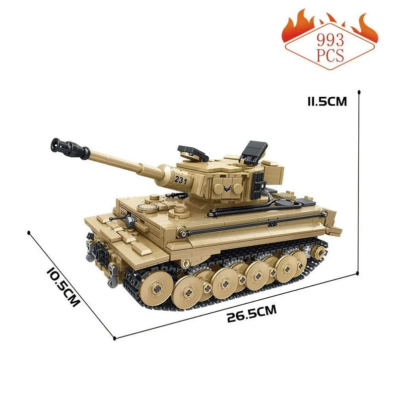 Panlos MOC Building Block Set: WW2 Motorized RC Tiger 1 Heavy Main Battle Tank, Model 676003