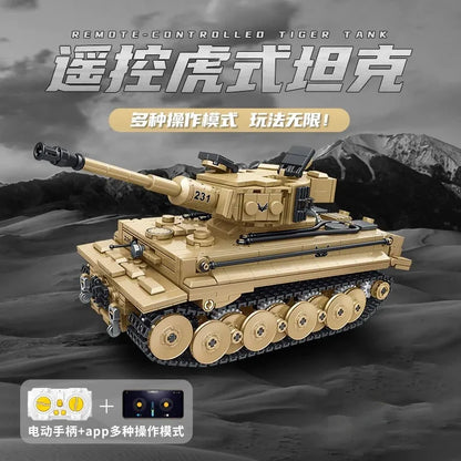 Panlos MOC Building Block Set: WW2 Motorized RC Tiger 1 Heavy Main Battle Tank, Model 676003