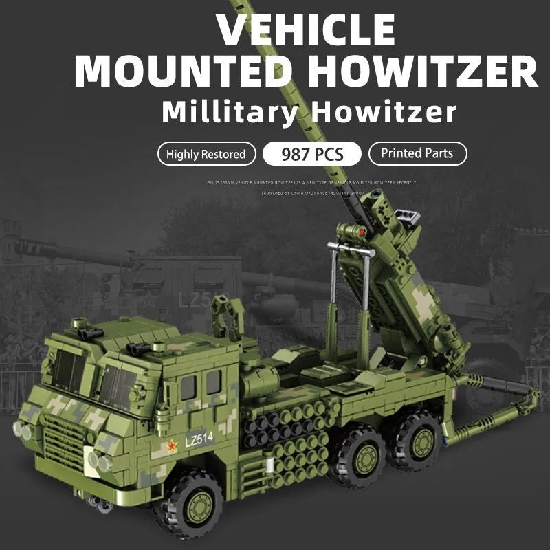 Panlos MOC Building Block Set: WW2 SH-15X Armored Car Mounted Howitzer, Model 639003