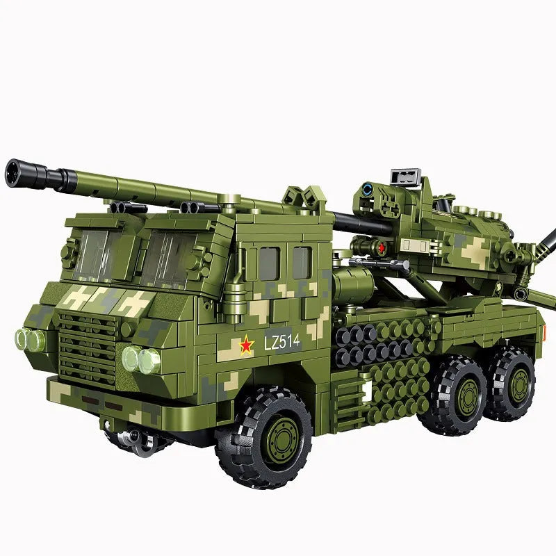 Panlos MOC Building Block Set: WW2 SH-15X Armored Car Mounted Howitzer, Model 639003