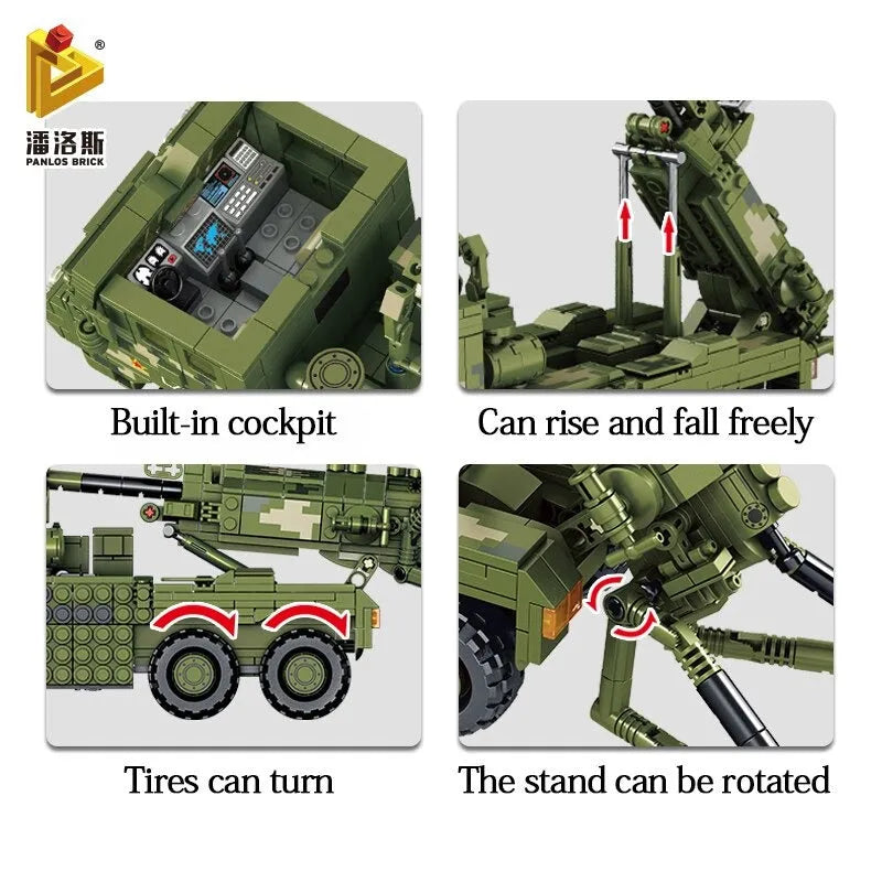 Panlos MOC Building Block Set: WW2 SH-15X Armored Car Mounted Howitzer, Model 639003