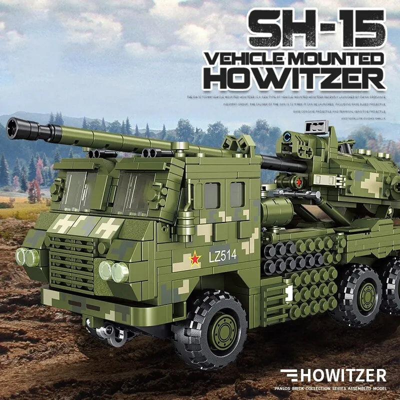 Panlos MOC Building Block Set: WW2 SH-15X Armored Car Mounted Howitzer, Model 639003