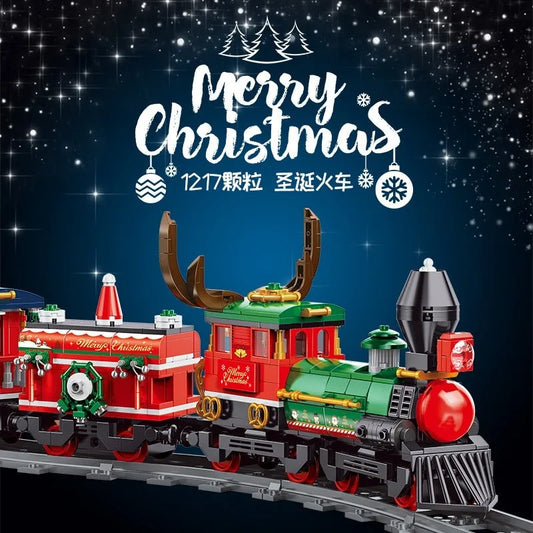 Panlos MOC Motorized Building Block Set: RC City Christmas Train, Model 613005