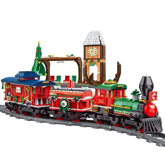 Panlos MOC Motorized Building Block Set: RC City Christmas Train, Model 613005