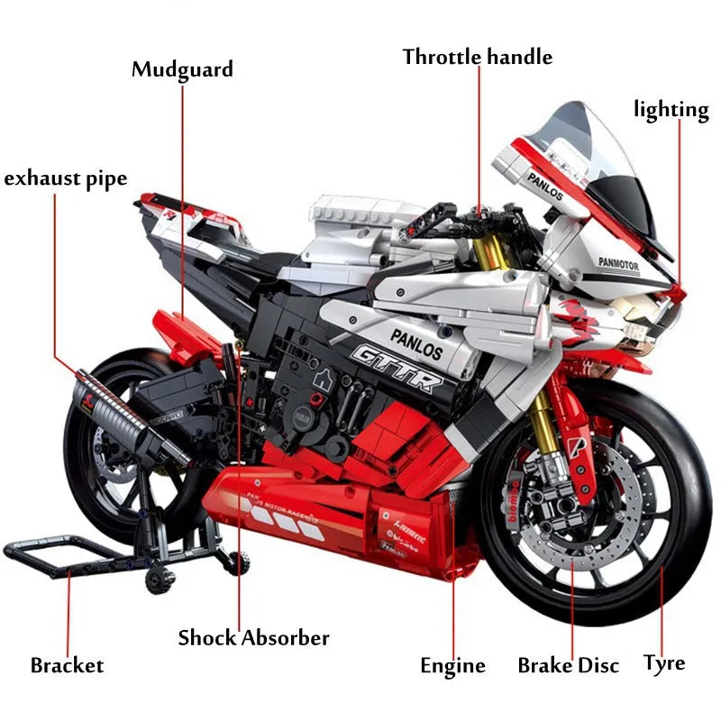 Panlos MOC Building Block Set: YAMAHA R1 Sport Motorcycle 672104