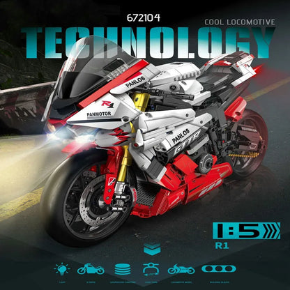 Panlos MOC Building Block Set: YAMAHA R1 Sport Motorcycle 672104
