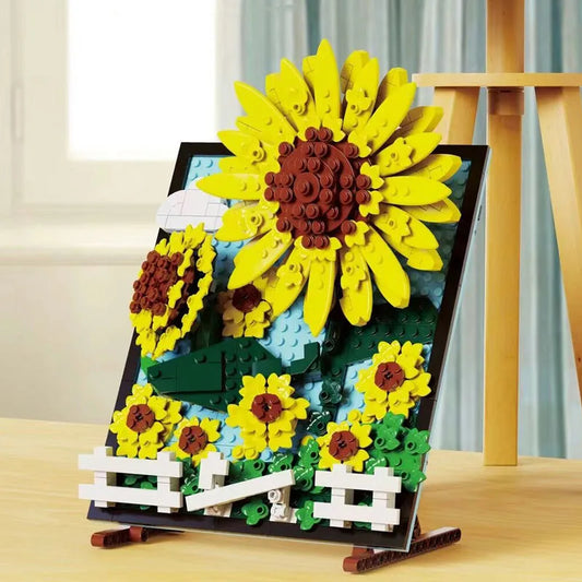 QZL MOC Building Block Set: Sunflowers Helianthus Art Painting, Model 92003