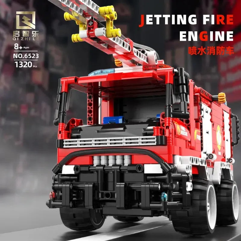 QZL MOC Motorized Building Block Set: 6523 Jetting Fire Engine Truck, Model QZL6523