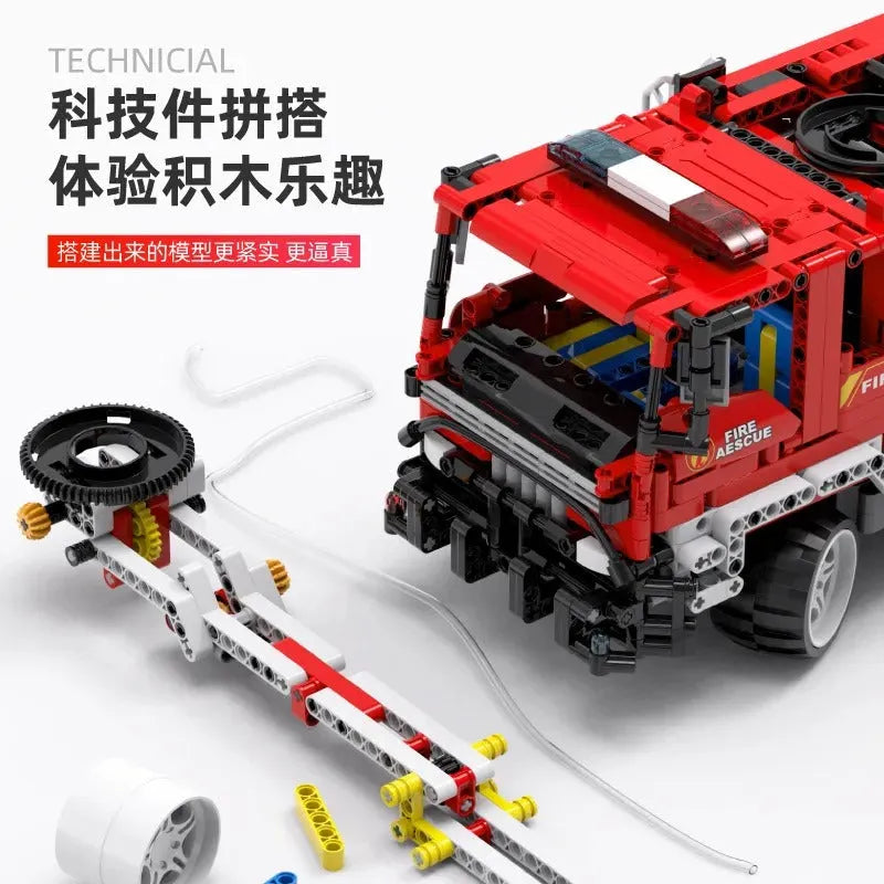 QZL MOC Motorized Building Block Set: 6523 Jetting Fire Engine Truck, Model QZL6523
