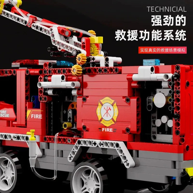 QZL MOC Motorized Building Block Set: 6523 Jetting Fire Engine Truck, Model QZL6523