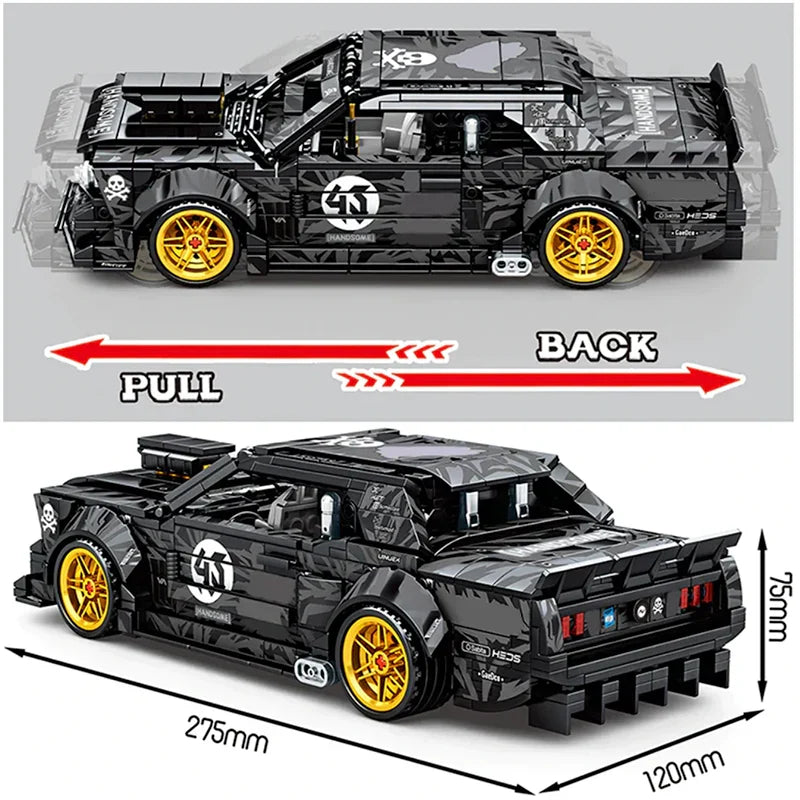 Trilumity Building Block Set: Ford Mustang Pull Back Car - 828-Piece