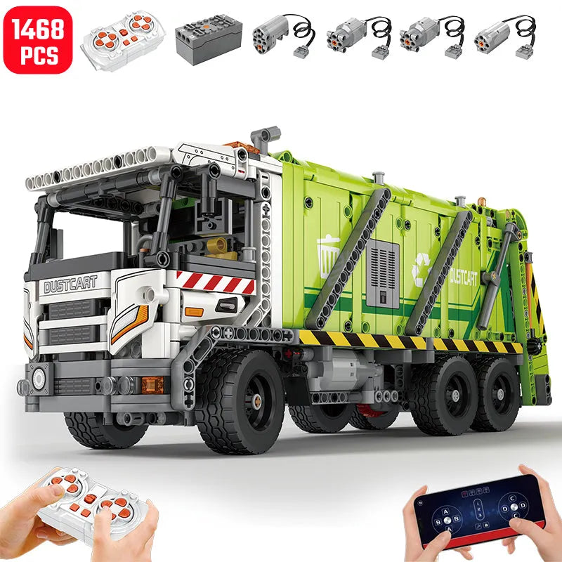 Reobrix MOC Motorized Building Block Set: 22022 RC APP Compressed Garbage Truck, Model RE22022