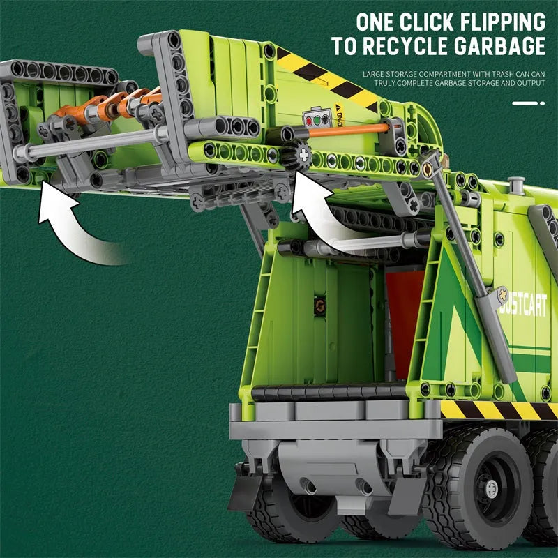 Reobrix MOC Motorized Building Block Set: 22022 RC APP Compressed Garbage Truck, Model RE22022