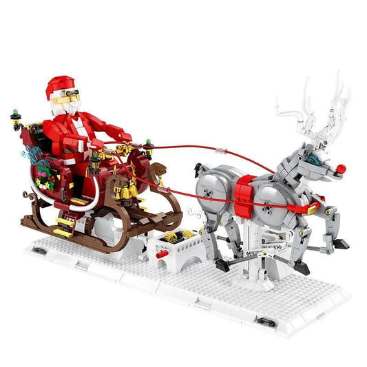Reobrix MOC Building Block Set: Christmas Sleigh Santa Claus Elk Reindeer, Model RE66002