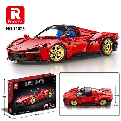 Reobrix MOC Building Block Set: RC Motorized Ferrari Daytona SP3 Racing Car 11025, Model RE11025PF