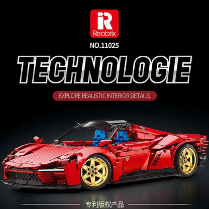 Reobrix MOC Building Block Set: RC Motorized Ferrari Daytona SP3 Racing Car 11025, Model RE11025PF