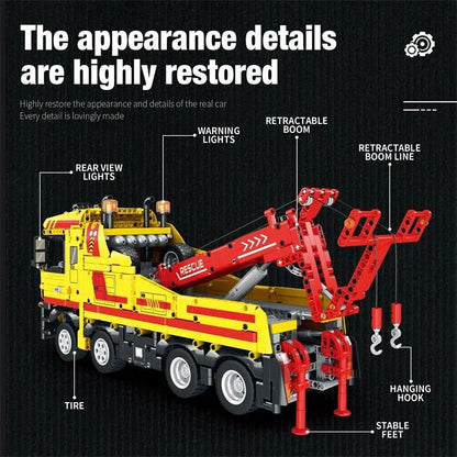 Reobrix MOC Building Block Set: APP Motorized RC Wrecker Truck 22012, Model RE22012