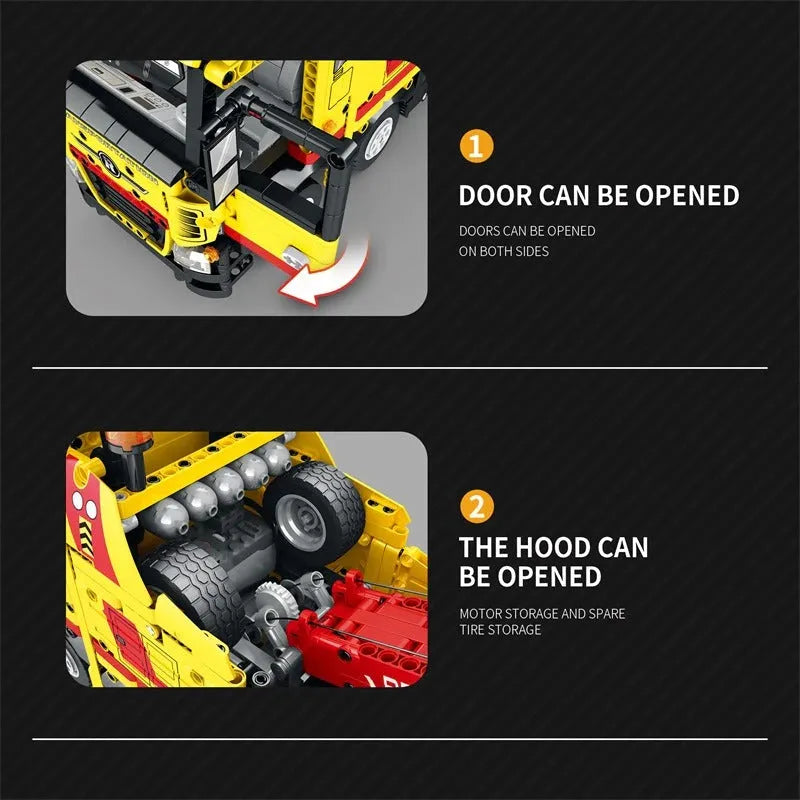Reobrix MOC Building Block Set: APP Motorized RC Wrecker Truck 22012, Model RE22012