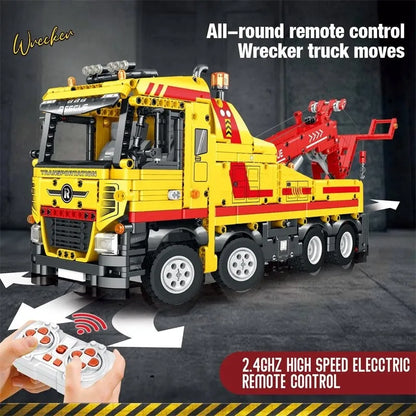 Reobrix MOC Building Block Set: APP Motorized RC Wrecker Truck 22012, Model RE22012