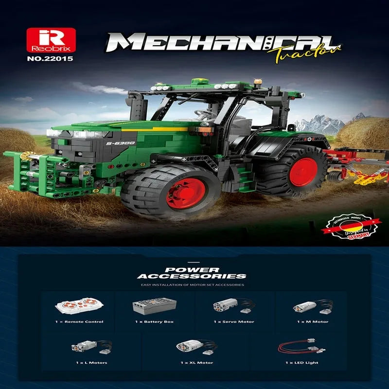 Reobrix MOC Building Block Set: RC APP Motorized Agricultural Tractor, Model RE22015