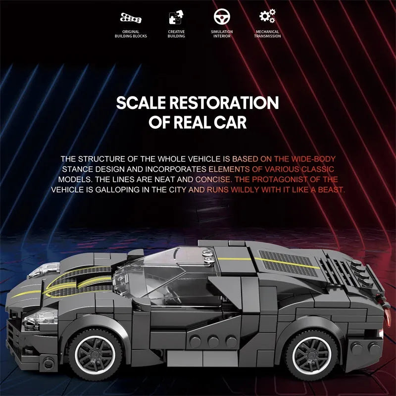 Reobrix MOC Building Block Set: 685 Bugatti La Voiture Noire Racing Car