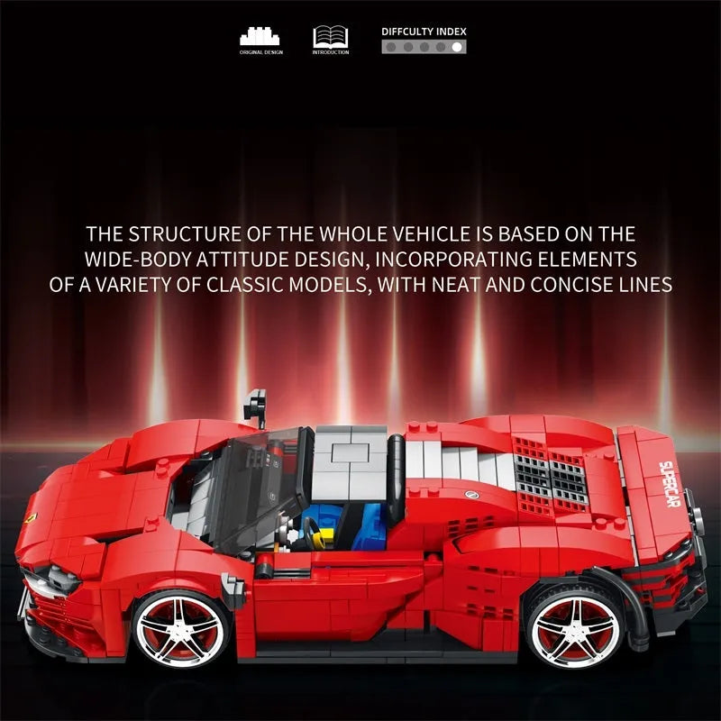 Reobrix MOC Building Block Set: Ferrari Daytona SP3 11026 Super Racing Car, Model RE11026