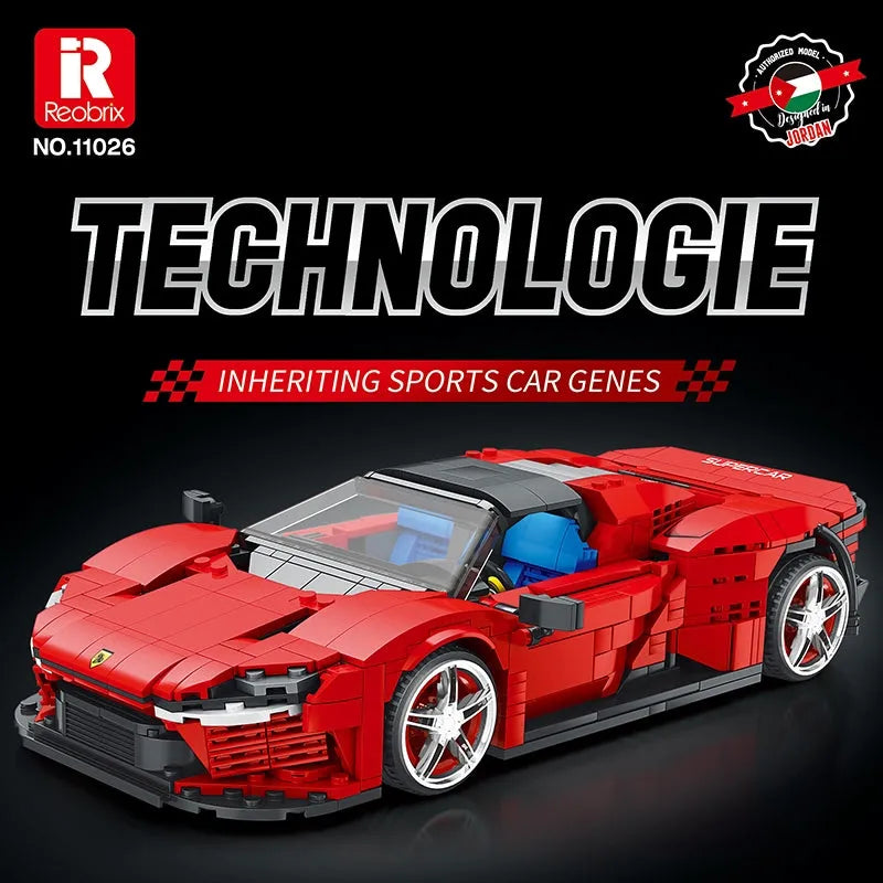 Reobrix MOC Building Block Set: Ferrari Daytona SP3 11026 Super Racing Car, Model RE11026