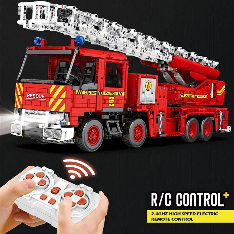 Reobrix MOC Building Block Set: RC Motorized Fire Rescue Truck, Model RE22005