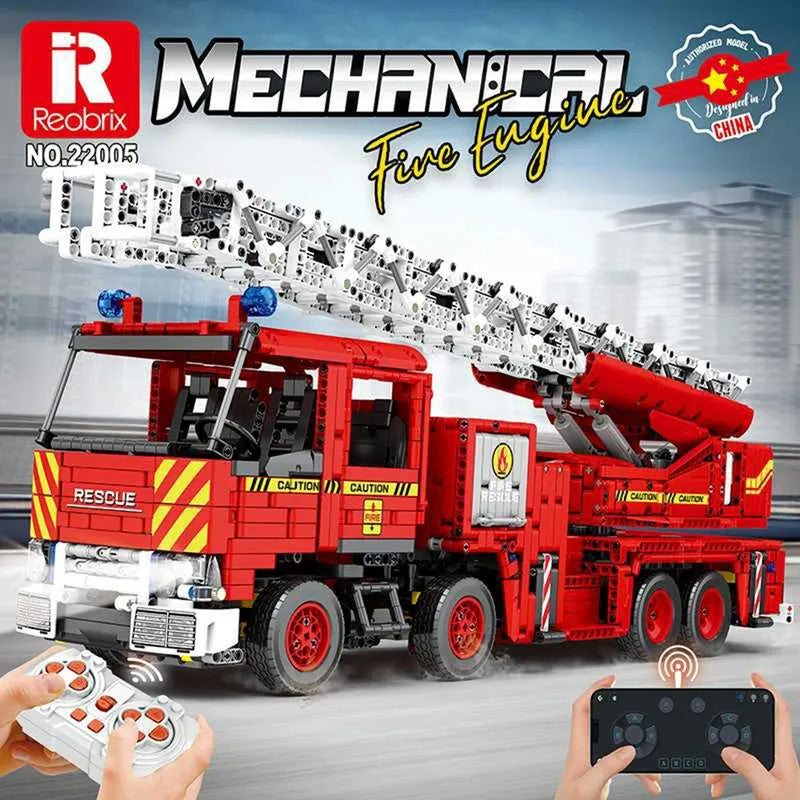 Reobrix MOC Building Block Set: RC Motorized Fire Rescue Truck, Model RE22005