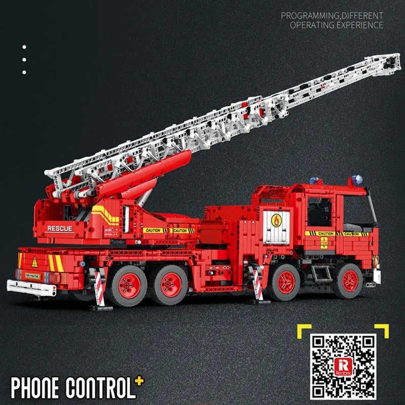 Reobrix MOC Building Block Set: RC Motorized Fire Rescue Truck, Model RE22005