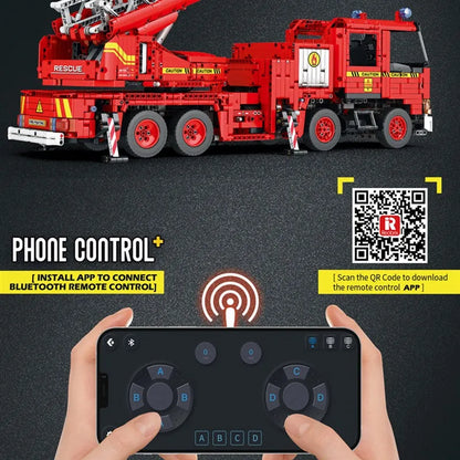 Reobrix MOC Building Block Set: RC Motorized Fire Rescue Truck, Model RE22005