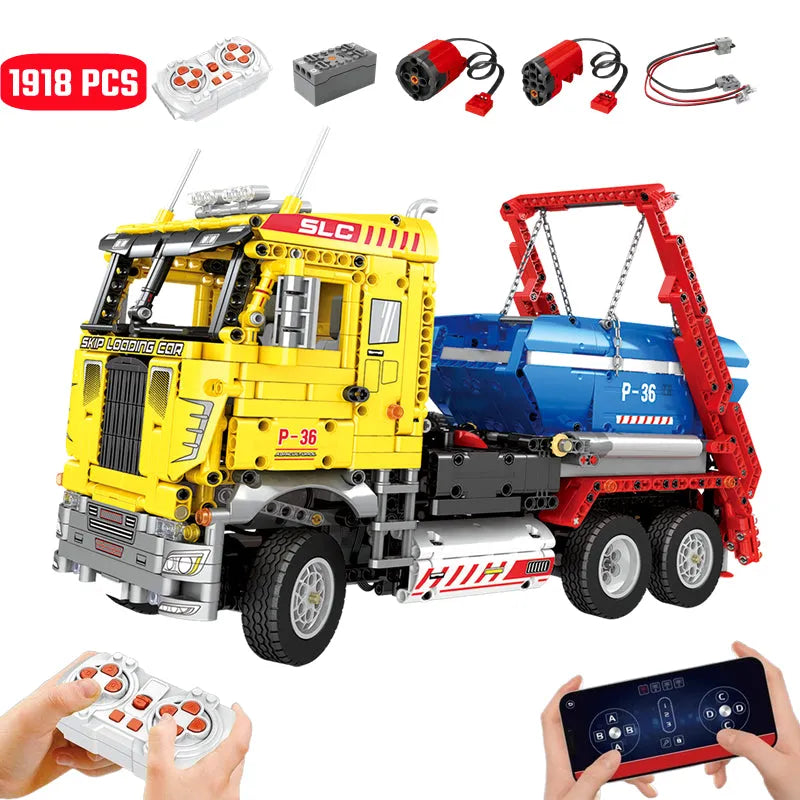 Reobrix MOC Motorized Building Block Set: 22016 RC APP Skip Loading Truck, Model RE22016