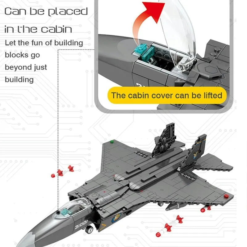 Sembo MOC Building Block Set: FC-31 Fighter Aircraft Jet, Model 202150