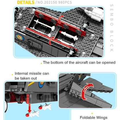 Sembo MOC Building Block Set: FC-31 Fighter Aircraft Jet, Model 202150