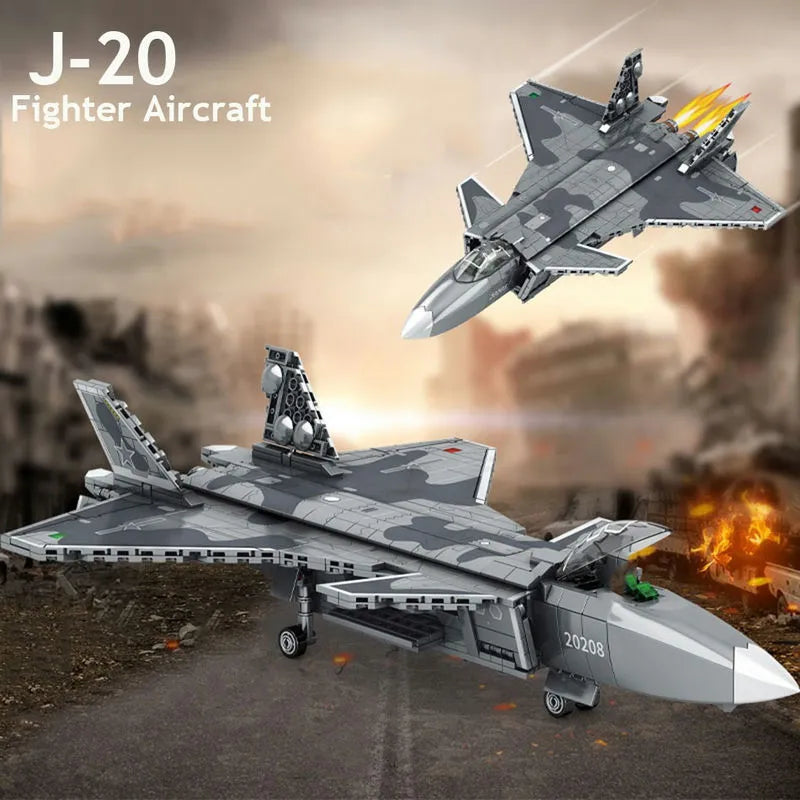 Sembo MOC Building Block Set: Stealth Aircraft J-20 Fighter Jet, Model 202128