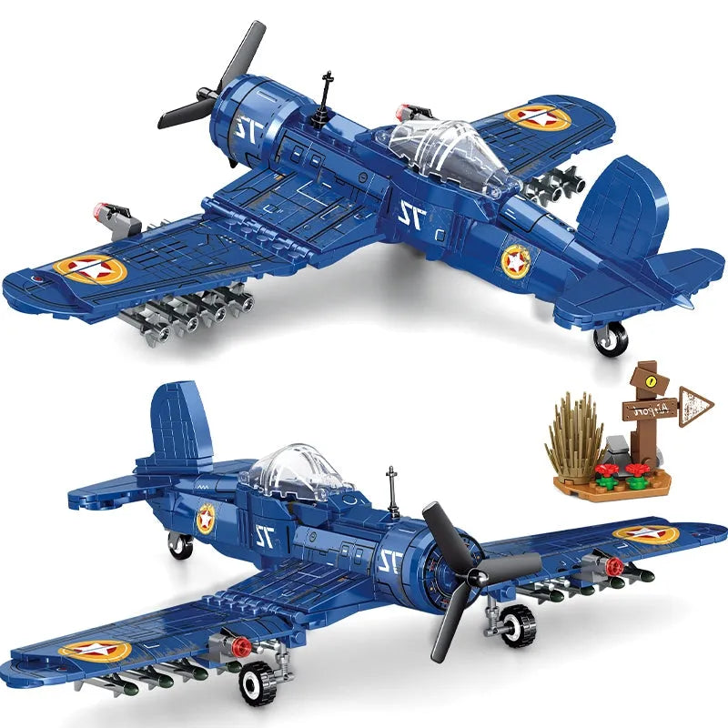 Sembo Building Block Set: WW2 Bomber Army Aircraft F4U Plane, Model 207104