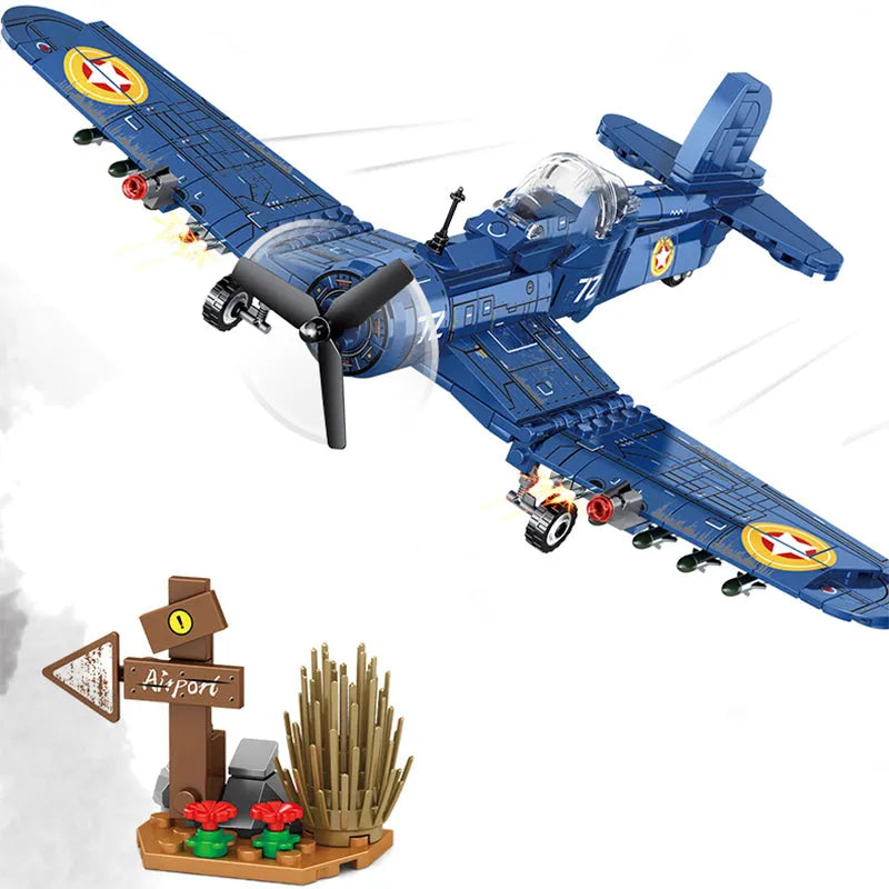 Sembo Building Block Set: WW2 Bomber Army Aircraft F4U Plane, Model 207104