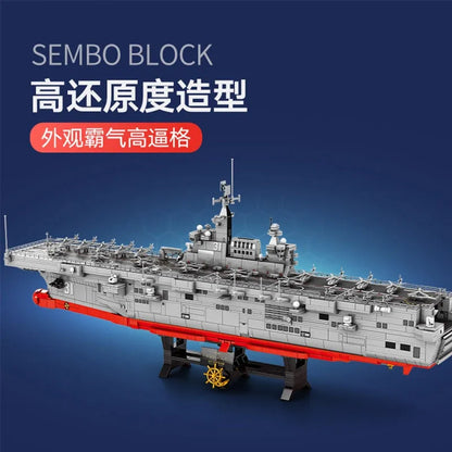 Sembo MOC Building Block Set: Helicopter Landing Dock Carrier, Model 202002