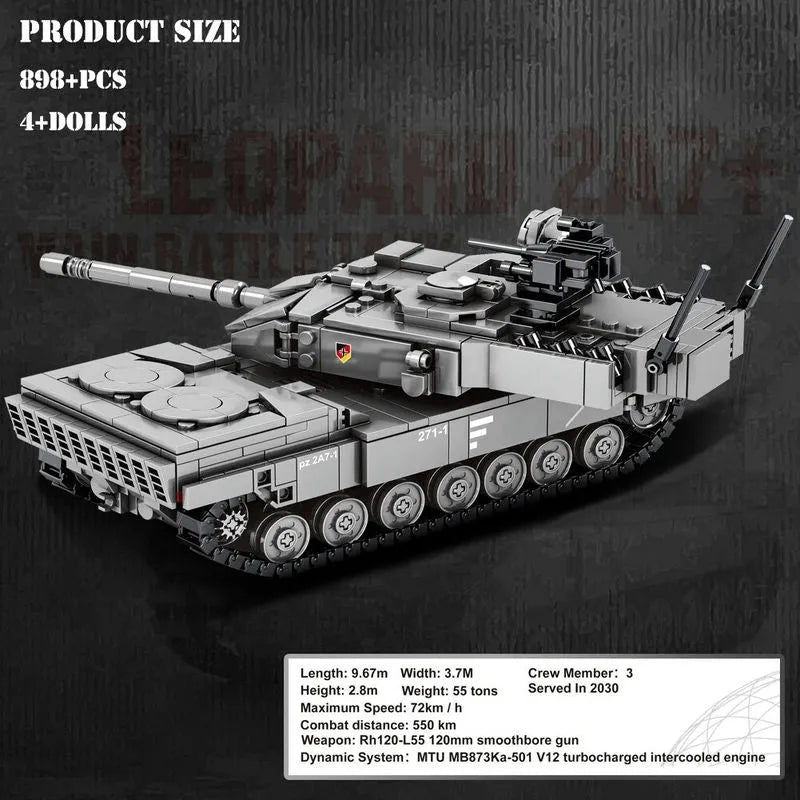 Sembo MOC Building Block Set: WW2 German Leopard 2A7 Main Battle Tank, Model 207001