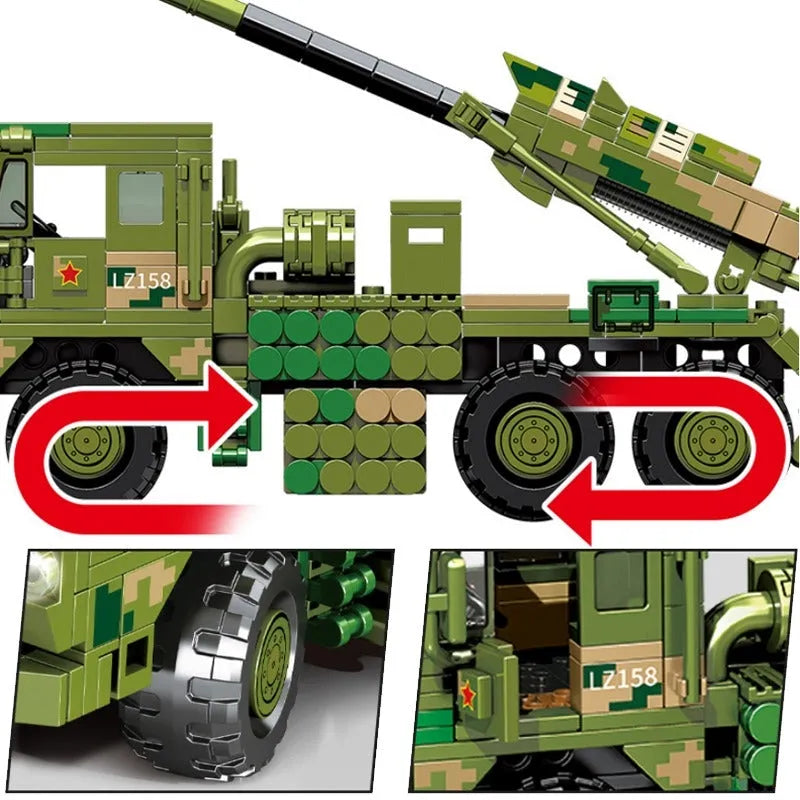 Sembo MOC Building Block Set: WW2 Mounted Howitzer Canon Truck, Model 203121