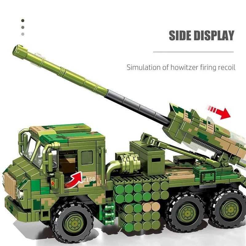 Sembo MOC Building Block Set: WW2 Mounted Howitzer Canon Truck, Model 203121