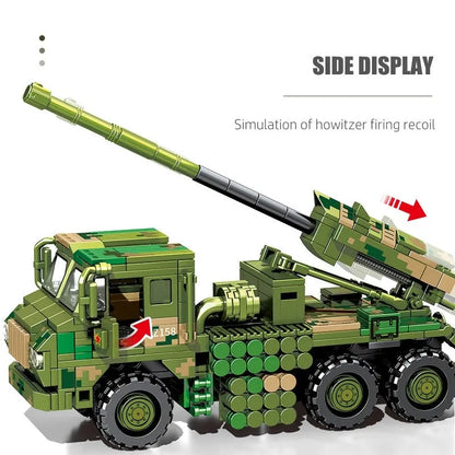 Sembo MOC Building Block Set: WW2 Mounted Howitzer Canon Truck, Model 203121
