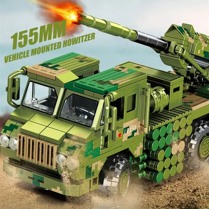 Sembo MOC Building Block Set: WW2 Mounted Howitzer Canon Truck, Model 203121
