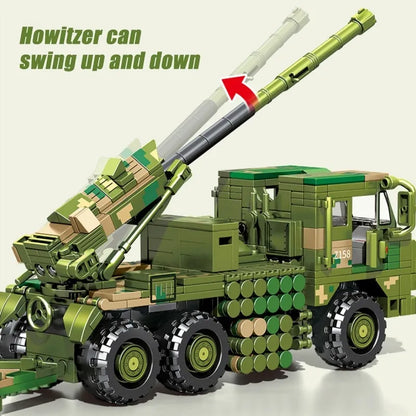 Sembo MOC Building Block Set: WW2 Mounted Howitzer Canon Truck, Model 203121